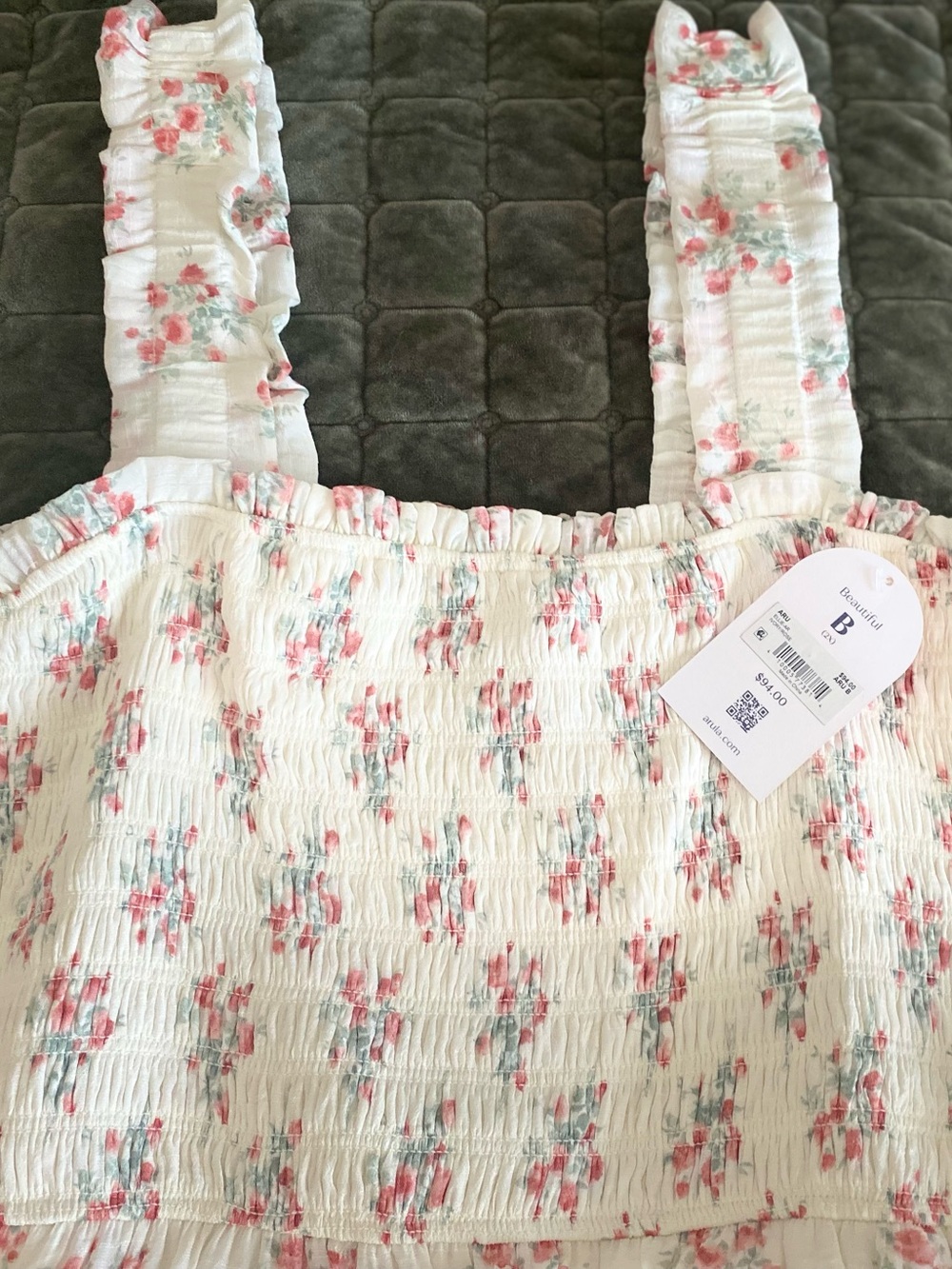 ARULA NWT White Floral Smocked Sundress Top with Ruffled Straps